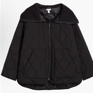 Zella Black Quilted Puffer Jacket with Knit Collar